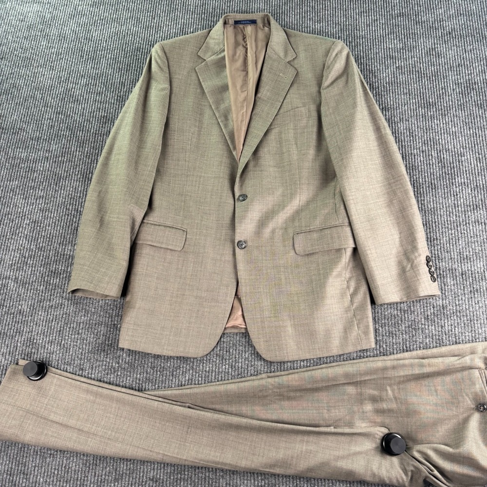 Joseph Abboud Suit 42L 36x31 Tan Wool 2 Piece Business Career Office Classic